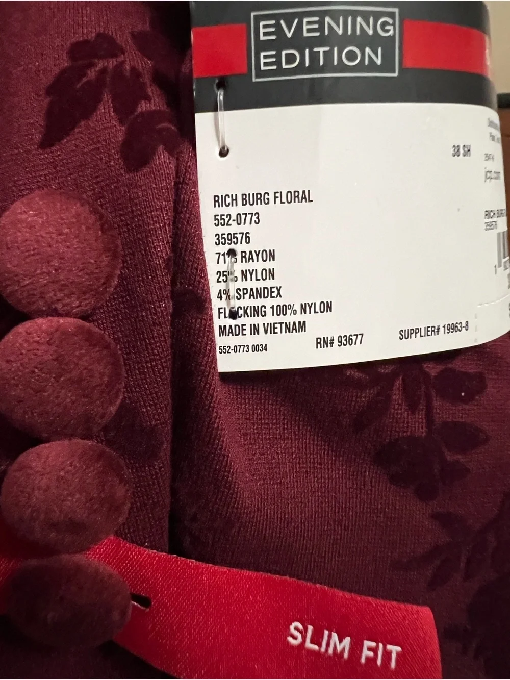 NWT Ferrari Slim Fit Evening Edition Floral Blazer 38H Burgundy Formal Jacket